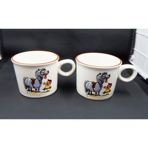 Pfaltzgraff USA Norman Thelwell Horse Ribbon Cartoon Childs Cup Mug 6oz Pair